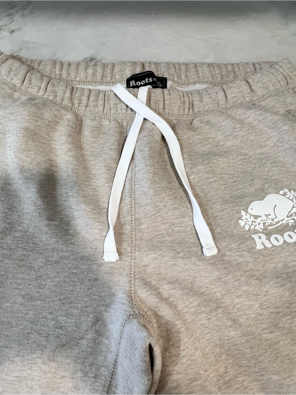 Roots Men’s Neutral Beige Sweatpants with White Drawstring